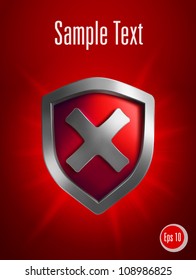 Security shield symbol on red background. Vector illustration