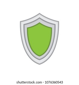 Security shield symbol with paper cut shapes. Trendy craft style for securty concept with copy space. Vector illusration and isolated on white background.