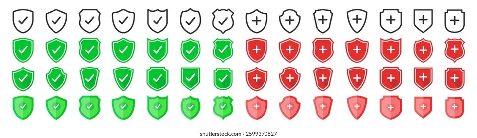Security shield symbols isolated on transparent. Shield check mark and padlock logo icon design template. Protection secure lock vector sign. Security and privacy symbol