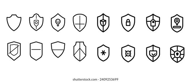Símbolos del escudo de seguridad, ilustración vectorial, iconos de escudo, marque el candado, proteja la seguridad del escudo, los logotipos, la colección, el conjunto de vectores, los iconos del escudo de seguridad