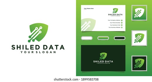 security shield technology logo design template and business card