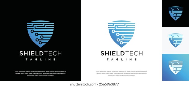 Security shield technology logo design template. Shield digital technology logo design vector icon