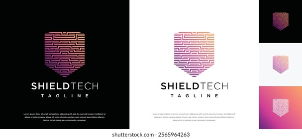 Security shield technology logo design template. Shield digital technology logo design vector icon