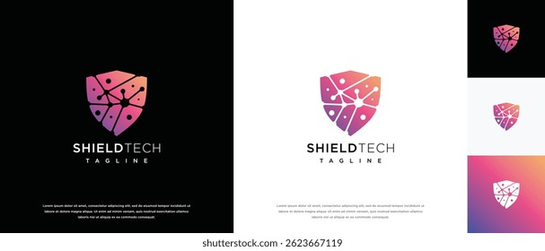 Security shield technology logo design template. Shield digital technology logo design vector icon
