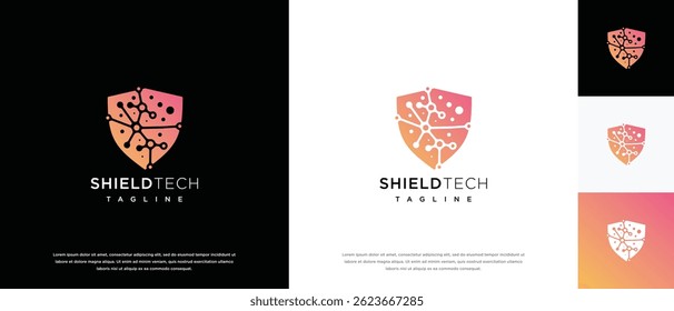 Security shield technology logo design template. Shield digital technology logo design vector icon