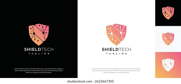 Security shield technology logo design template. Shield digital technology logo design vector icon