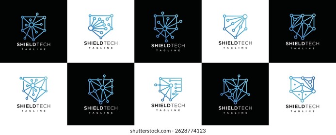 security shield technology logo design templates collection. Shield digital technology logo design vector icon