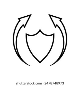 security shield with two arrows. Logo or icon. outline design style. Suitable for data protection designs, presentations, reports, icons etc. vector design template