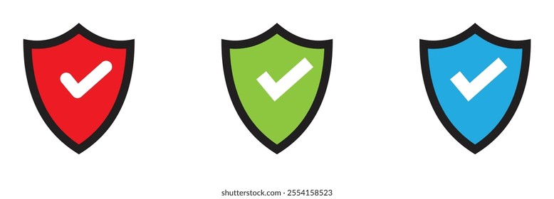 Security Shield Vector Line Icon Set. Security shield outline symbols with check mark and padlock. Editable Stroke. Pixel Perfect