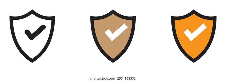 Security Shield Vector Line Icon Set. Security shield outline symbols with check mark and padlock. Editable Stroke. Pixel Perfect