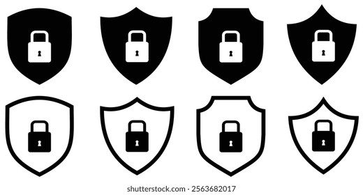 Security Shield Vector Line Icon Set, Lock security icon, Safety, protection sign, logotypes with check mark and padlock,  Security shield outline symbols. Design eps 10