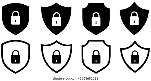 Security Shield Vector Line Icon Set, Lock security icon, Safety, protection sign, logotypes with check mark and padlock,  Security shield outline symbols. Design eps 10