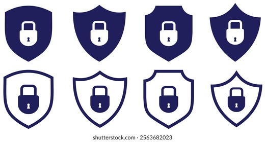 Security Shield Vector Line Icon Set, Lock security icon, Safety, protection sign, logotypes with check mark and padlock,  Security shield outline symbols. Design eps 10