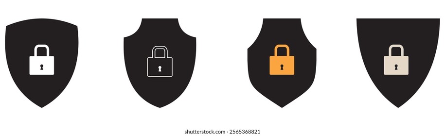 Security Shield Vector Line Icon Set. Security shield outline symbols with check mark and padlock. icon set. Protection confirmed icons. Flat style. Vector icons design eps 10