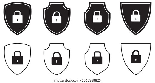 Security Shield Vector Line Icon Set. Security shield outline symbols with check mark and padlock. icon set. Protection confirmed icons. Flat style. Vector icons design eps 10