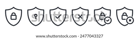 Security Shield Vector Line Icon Set. Security shield outline symbols with check mark and padlock. Editable Stroke. Pixel Perfect