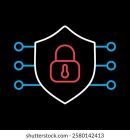 Security shield vector on black background icon. Protection, safety, password security symbol. Concept of internet privacy cyber protection or antivirus