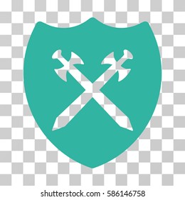 Security Shield vector pictogram. Illustration style is flat iconic cyan symbol on a transparent background.