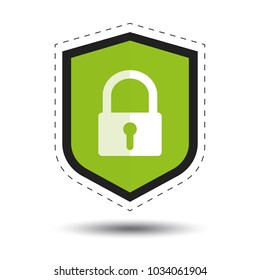Security Shield Or Virus Shield With Padlock And Shadow - Outline Sticker Vector Icon For Apps And Websites - Isolated On White Background