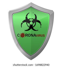 Protector de seguridad para la protección contra virus. Coronavirus, seguridad 2019-nCoV. Escudo y células de virus.