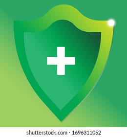 Security shield for virus protection icon, green gradation