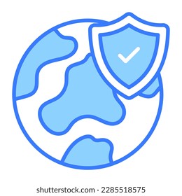 Security shield with world globe denoting concept vector of global protection in modern style