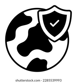 Security shield with world globe denoting concept vector of global protection in modern style