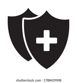 escudos de seguridad con icono cruzado sobre fondo blanco, estilo de medio color de media línea, ilustración vectorial