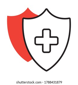 security shields with cross icon over white background, half line half color style, vector illustration