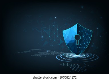 Security shield.Security shield icon digital display over on dark blue background.Technology for online data access defense against hacker and virus.Internet security concept. 