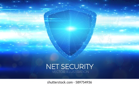 Security Shining Shield. Data Protection Design. Power Space of Digital Technology. Vector illustration