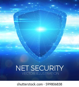 Security Shining Shield. Data Protection Design. Power Space of Digital Technology. Vector illustration
