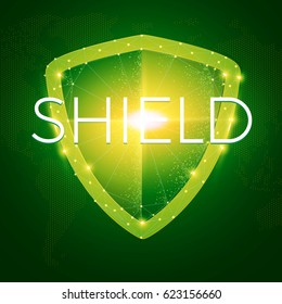 Security Shining Shield. Data Protection Design. Power Space of Digital Technology. Vector illustration