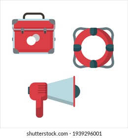 Security. Shout, lifebuoy, first aid kit. Rescue kit.