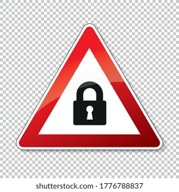 Security sign Lock safe attention Infographic for privacy computer hacker, big data Concept or other concept design on checked transparent background. Vector illustration. Eps 10 vector file.