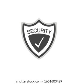 Security sign. Officer badge. Flat minimalist design. white background Gray black vector. product brand service label banner board display. App icon.