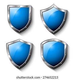 Security Silver Steel Blue Shield Vector Background