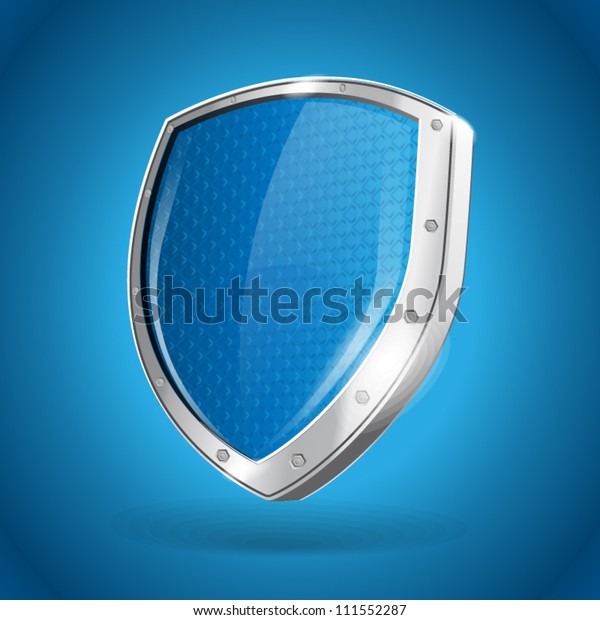 青の背景にセキュリティー銀色のシールドベクターイラスト のベクター画像素材 ロイヤリティフリー