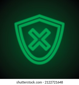 Security simple icon vector. Flat desing. Green neon on black background with green light.ai