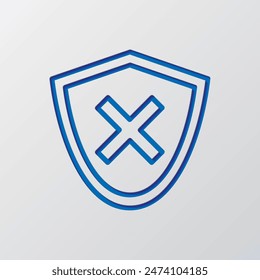 Security simple icon vector. Flat design. Paper cut design. Cutted blue symbol with shadow. Gray background.ai