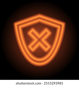 Security simple icon vector. Flat design. Orange neon on black background.ai