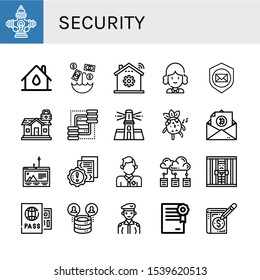 security simple icons set. Contains such icons as Hydrant, House, Umbrella, Home automation, Judge, Shield, Padlock, Servers, Lighthouse, can be used for web, mobile and logo