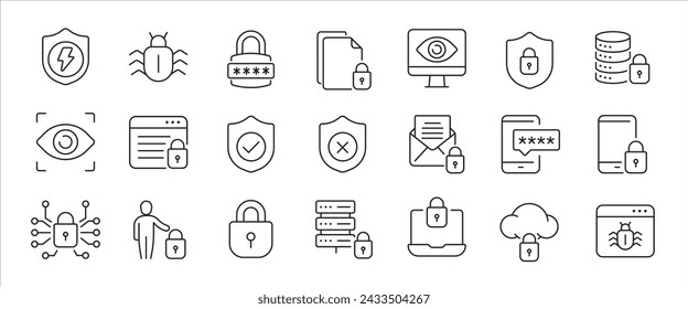 Security simple minimal thin line icons. Related secure, privacy, protection, defense. Vector illustration.