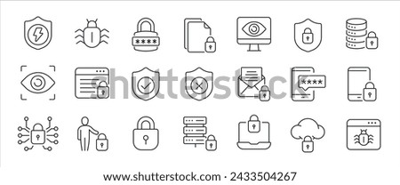 Security simple minimal thin line icons. Related secure, privacy, protection, defense. Vector illustration.