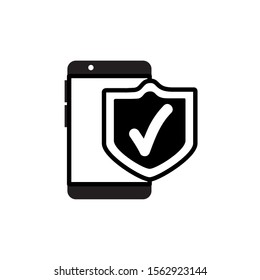 security smartphone with shield line style vector illustration design