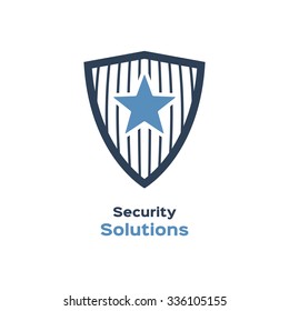 Security solutions logo, shield with star silhouette 