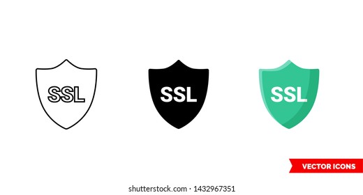 Security SSL icon of 3 types: color, black and white, outline. Isolated vector sign symbol.