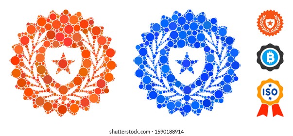 Security stamp composition of circle elements in various sizes and color hues, based on security stamp icon. Vector circle elements are combined into blue mosaic.