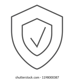 Security status thin line icon, safety and protect, shield sign, vector graphics, a linear pattern on a white background, eps 10.