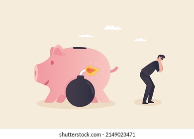 Security in the storage of assets is low. Financial insecurity. Theft of finances or other valuables. Thief blows up a piggy bank.